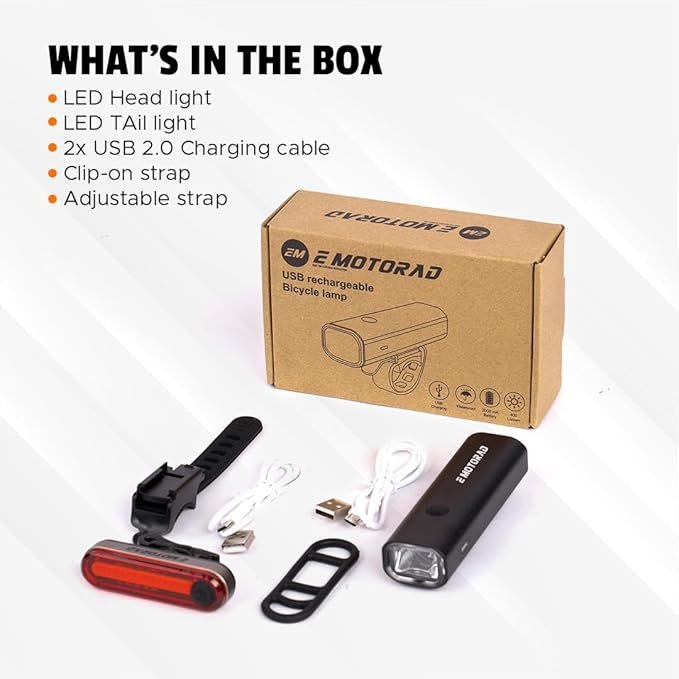 EMotorad Lumous Light Combo | Waterproof Bicycle Front and Rear Headlights - Image 2